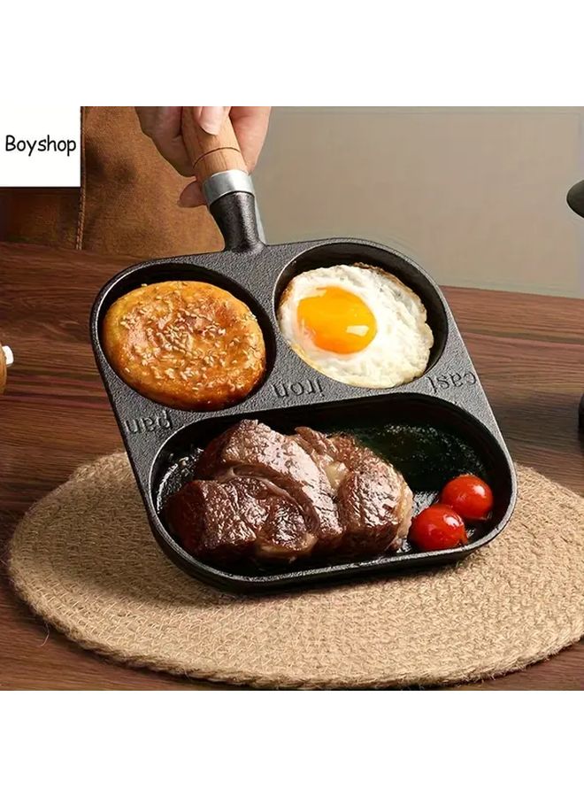 Three Hole Pot 3 In 1 Non Stick Cast Iron Skillet For Eggs Steaks Burgers Durable Cookware - Image 4